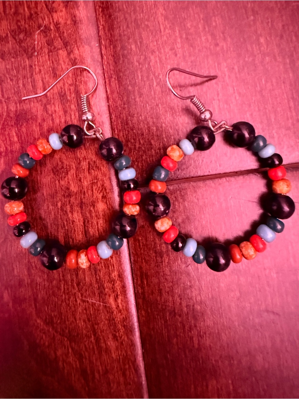 Beaded Hoop Earrings with Multicolor Accents - Women Jewelry